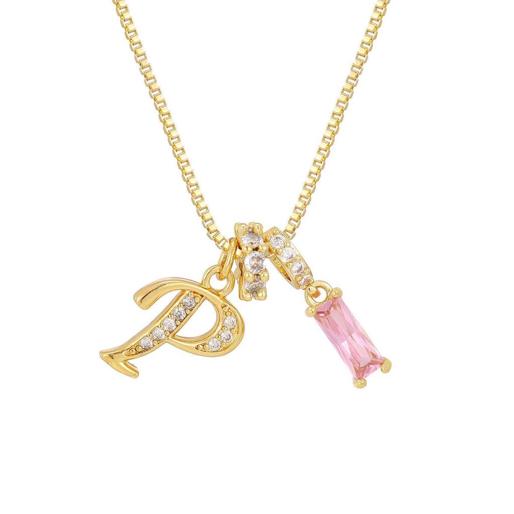 Kreuz Trend Rosa Diamant Schlüsselbein Halskette: Personalisierter 26-Buchstaben-Anhänger im Europäischen & Amerikanischen Mode-Stil