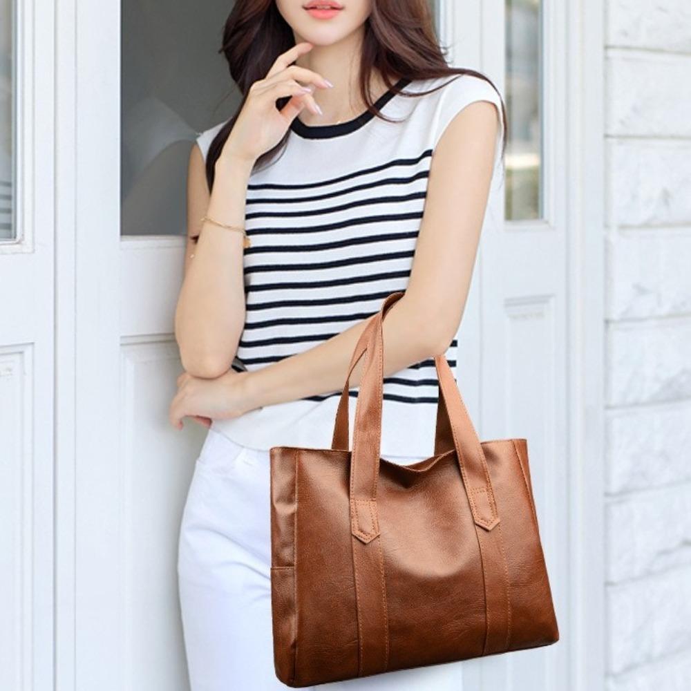 

Square PU Handbag Korean Style Underarm Bag Gift Leather Tote Bag Women коричневый