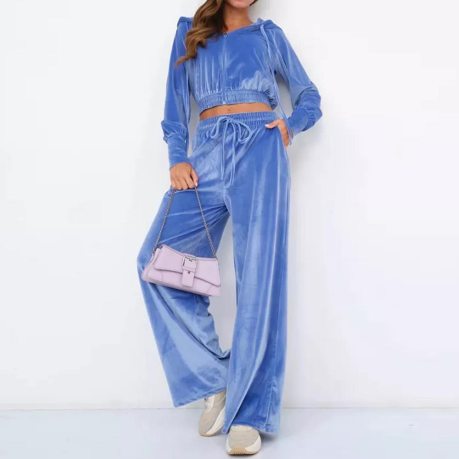 

Two Piece Sets For Women Casual Loose Long Sleeve Shirts And High Waisted Drawstring Shorts Tracksuit Fall Outfits M синий