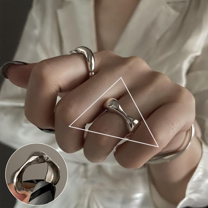 Korean 3D Heart Ring: Women's Retro Wide Band, Fashionable English Letter Open Finger Ring, Hip-Hop Style Index Finger Ring.