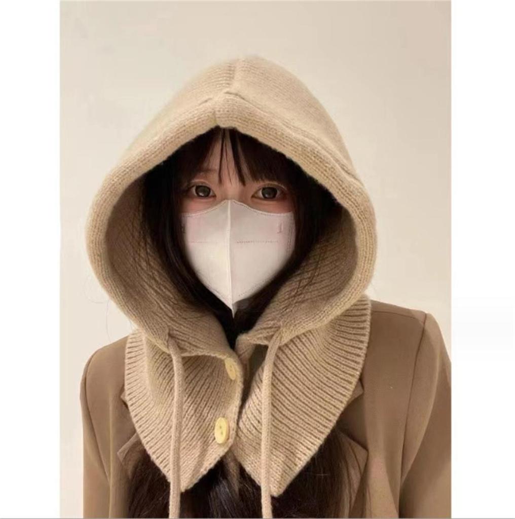 Adult Windproof Balaclava Hat Removable Women's Hood Adjustable Size Warm Cycling Hat Girls Winter Candy Color Knit Pullover Hat