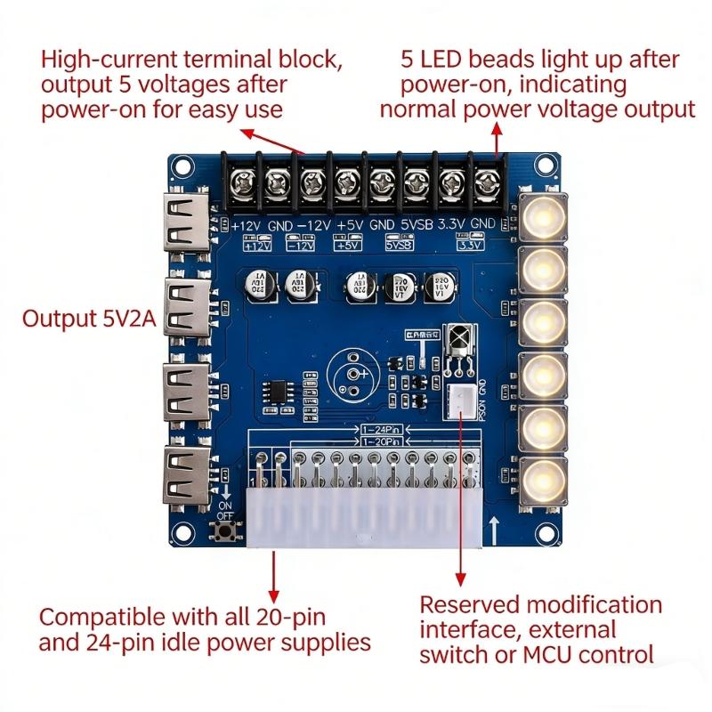 Universal Computer Power Supply Unit 8 USB Charging Specks Practical Computer Power Extension Board for DIY Applications