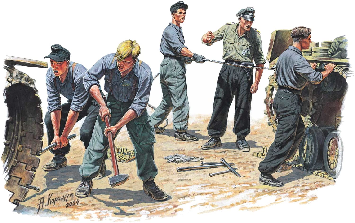 

Miniart Scale German Tank Repairmen Special Edition with Tools and Parts Plastic Model Kit MA35319 1/35 (5 Figures)