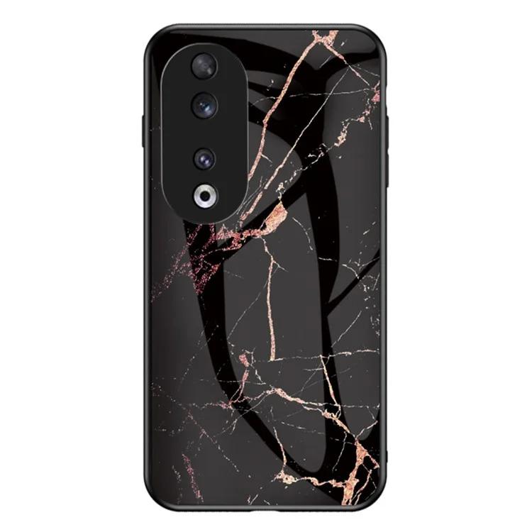 

For Honor 90 Marble Pattern Back Case Tempered Glass PC TPU Shockproof Phone Cover