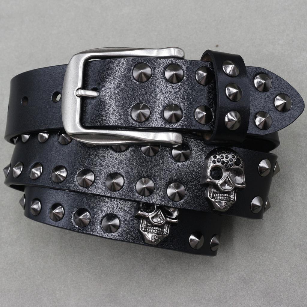 Personalized Punk Rivets and Spikes Belt Skeleton Cowhide Men and Women Skull Neutral Hip-hop Belt