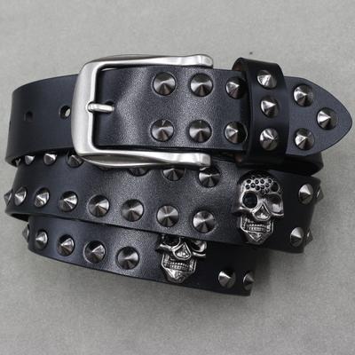 Personalized Punk Rivets and Spikes Belt Skeleton Cowhide Men and Women Skull Neutral Hip-hop Belt
