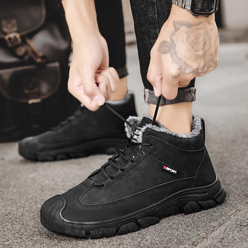 Winter Mens Shoes Lace Up Hiking Boots Snow Boots Plus Velvet Warm Outdoor Casual Short Boots Resistance Men Shoes Thicken Boots