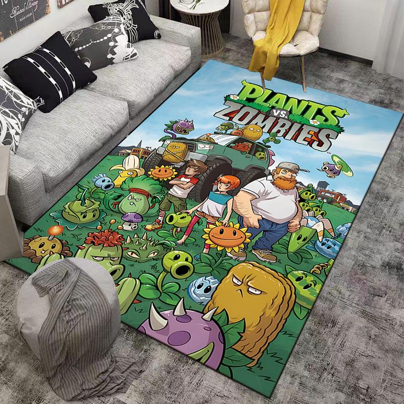 Cartoon Rug with Plants vs Zombies Theme Suitable for use as an anti-slip game mat for living room and bedroom sofas