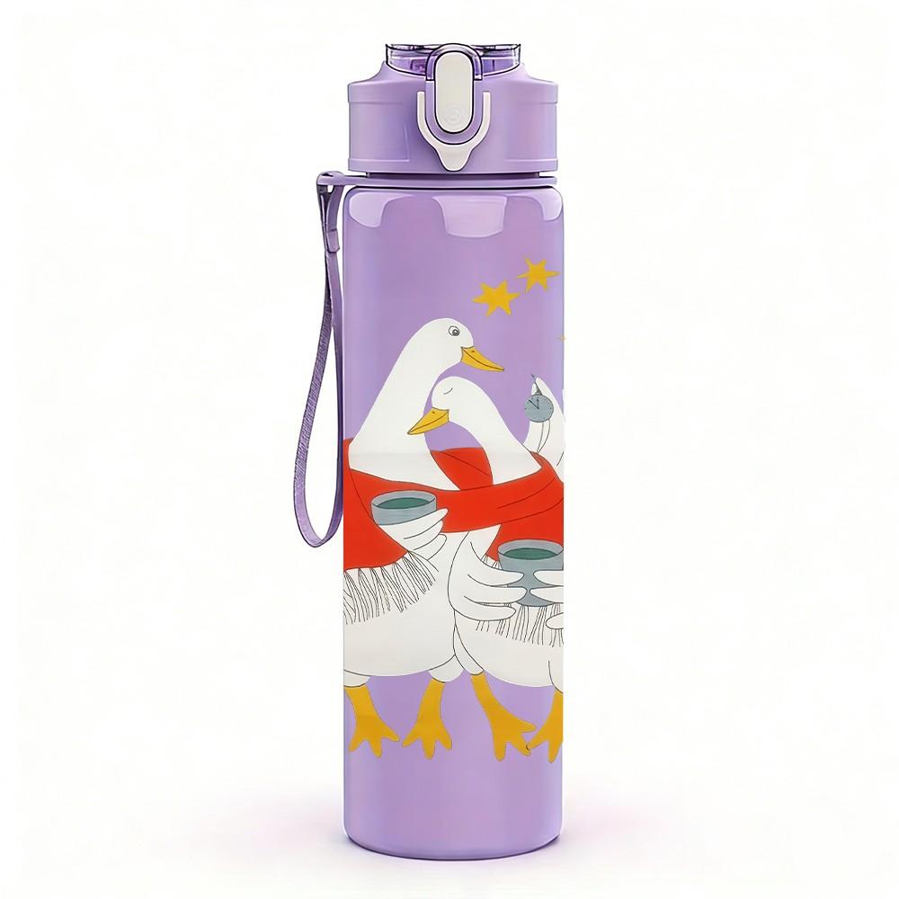 1PC Chicken Rooster Festive Cartoon Print 750ml Color Plastic Sports Water Bottle Leakproof Flip Straw Lid Suitable for Sports Office Home Use
