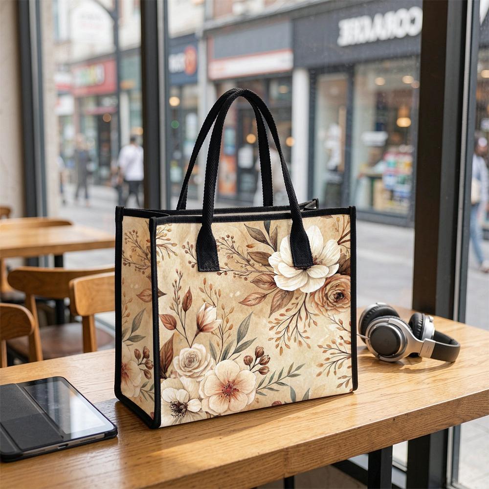 Vintage Floral Print Tote Bag for Women Casual Daily Handbag Large Capacity Lightweight Ladies Shoulder Purse for Shopping Work Travel