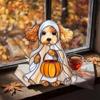 Halloween Ghost Suncatcher Colorful Dog/Cat Pattern Window Hanging Ornament with Pumpkin 2D Acrylic Suncatcher for Halloweens Decor
