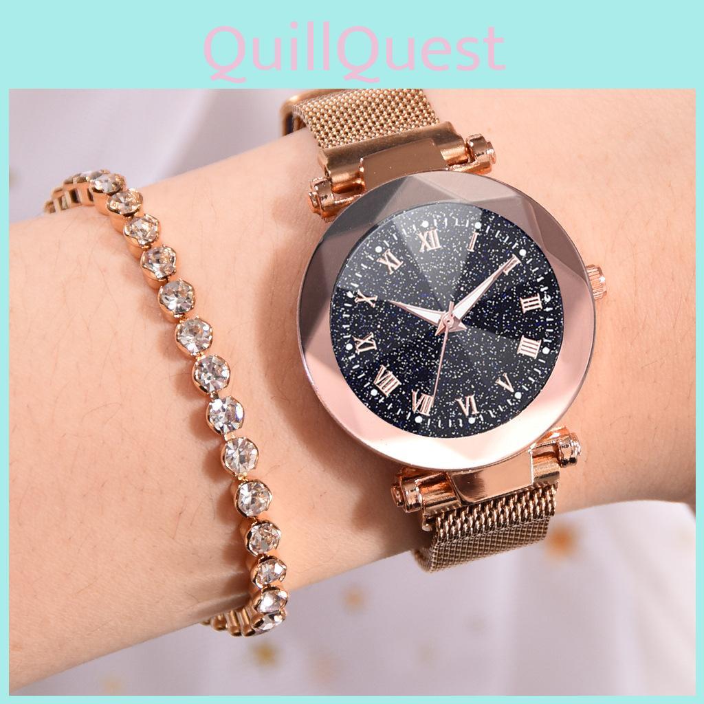Elegant Women Starry Sky Luminous Watch With Roman Numerals And Magnetic Buckle