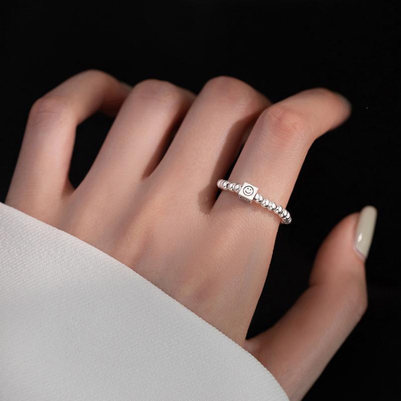 925 Sterling Silver Smiley Face Ring for Women - Round Bead Design, Plain Band, Ideal Summer Accessory