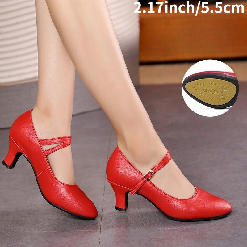 

Ladies adult mid-to-high-heeled dance shoes soft-soled cowhide multicolor dance shoes 33