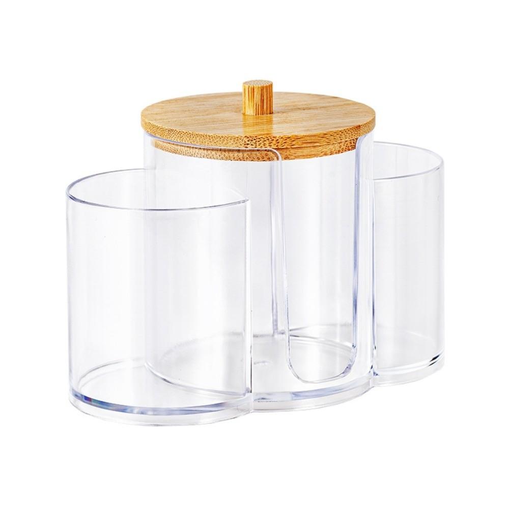 3-in-1 Design Cotton Round Pad Holder Plastic Multi-Functional Cotton Swab Box Bamboo Lids Dustproof Makeup Organizer Home Use