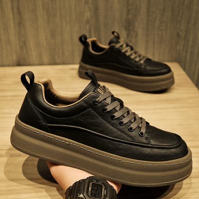 Zapatos Casuales de Cuero con Suela Gruesa para Hombre Zapatillas Cómodas Zapato Vulcanizado para Exteriores Mocasines de Cuero de Lujo Zapatillas Planas de Tenis