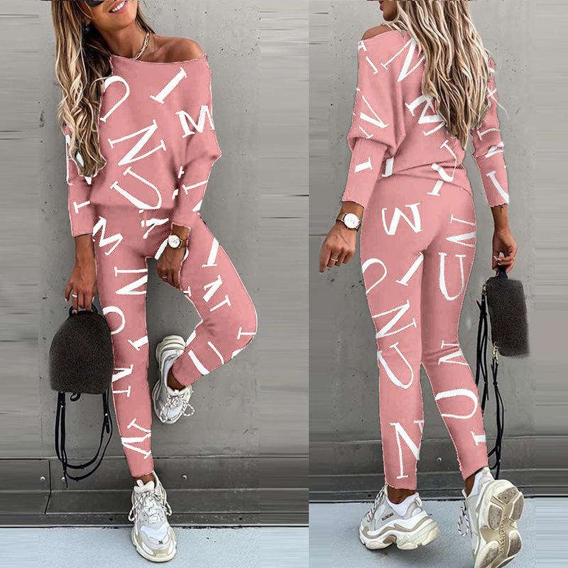Autumn Women's Long-sleeved and Long-pants Casual Set with Letter Prints