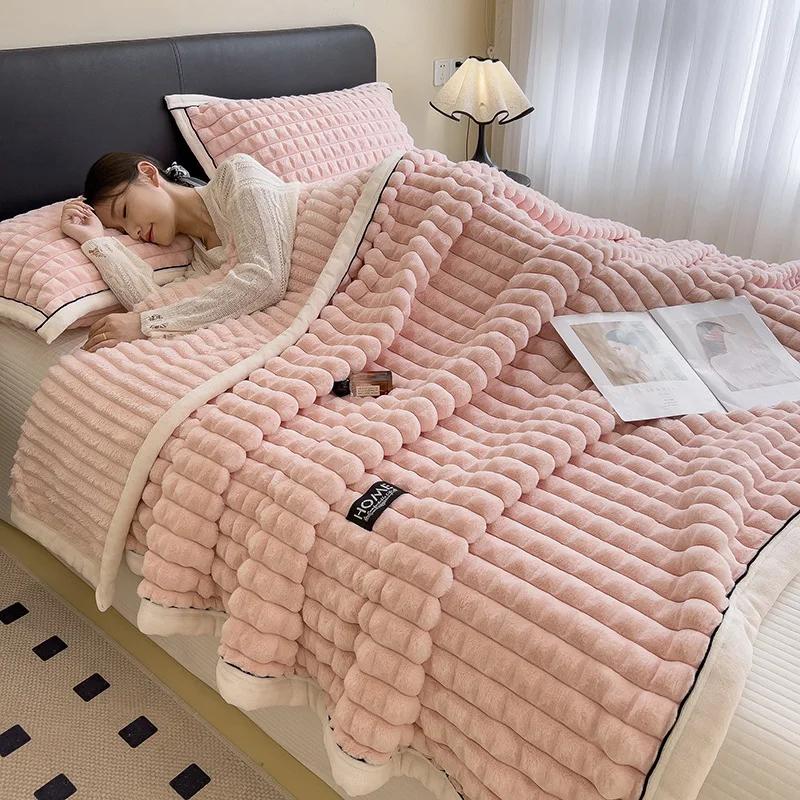 

Осень Зима Теплый Спящий Мягкий Удобный Фланелевый Флисовый Плед для Кровати Дома Уютный Утолщенный Теплый Стеганое Одеяло Искусственный Кроличий Мех 100x150cm 1pcs