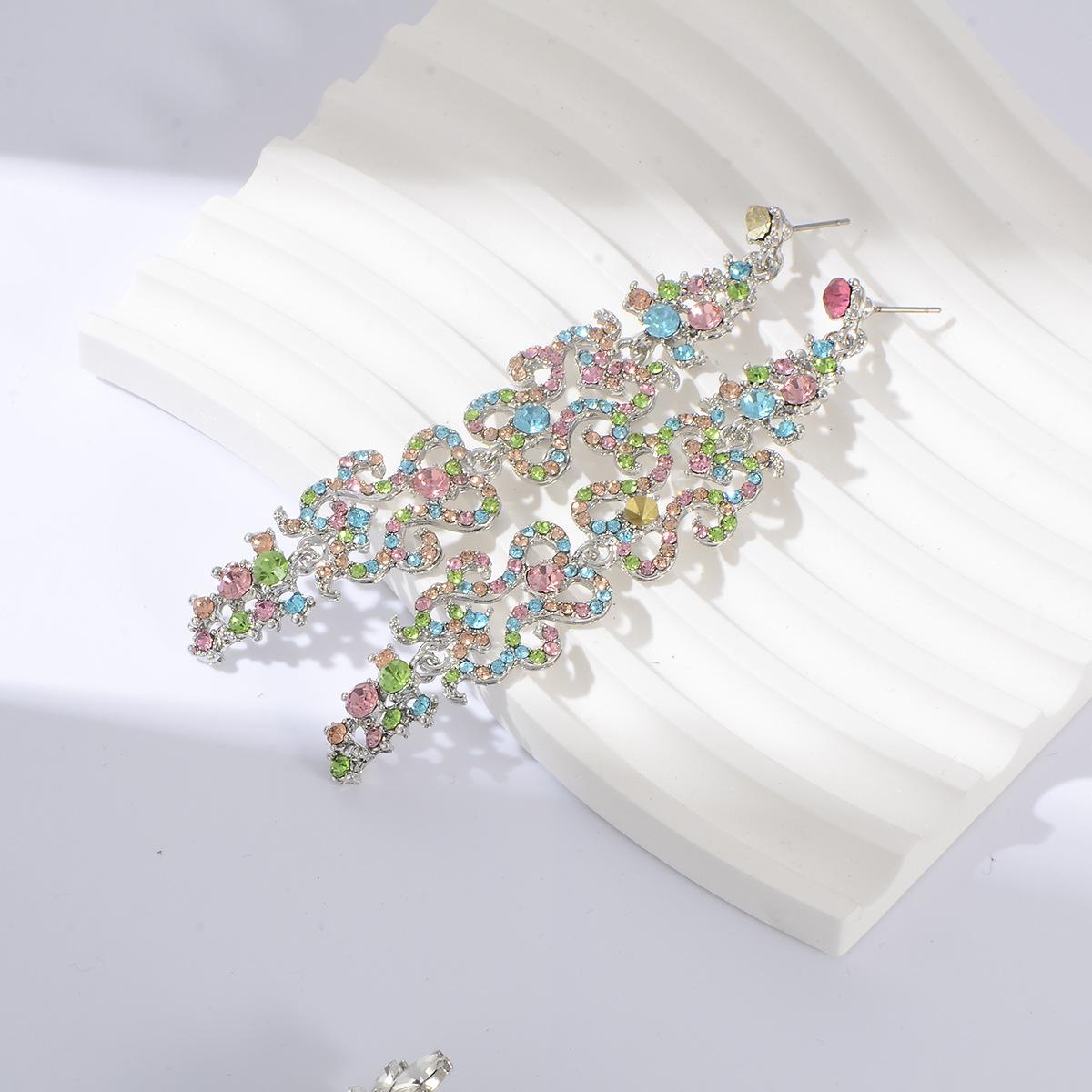 

Luxurious Elegant Earrings Colorful Flowers Long Earrings Fashion Exaggerated Wedding Dinner Earrings