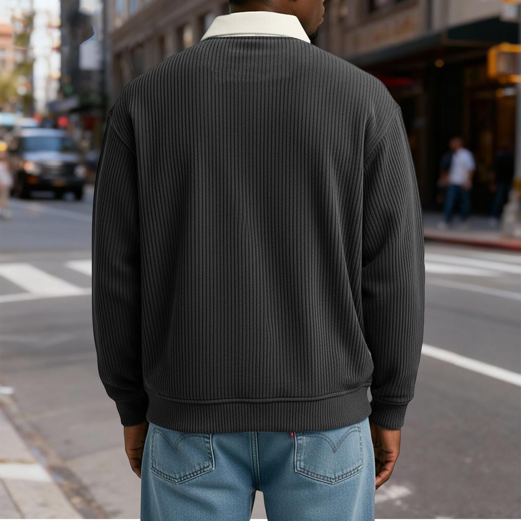 Pánské ležérní volné tričko s límečkem na knoflíčky a dlouhým rukávem