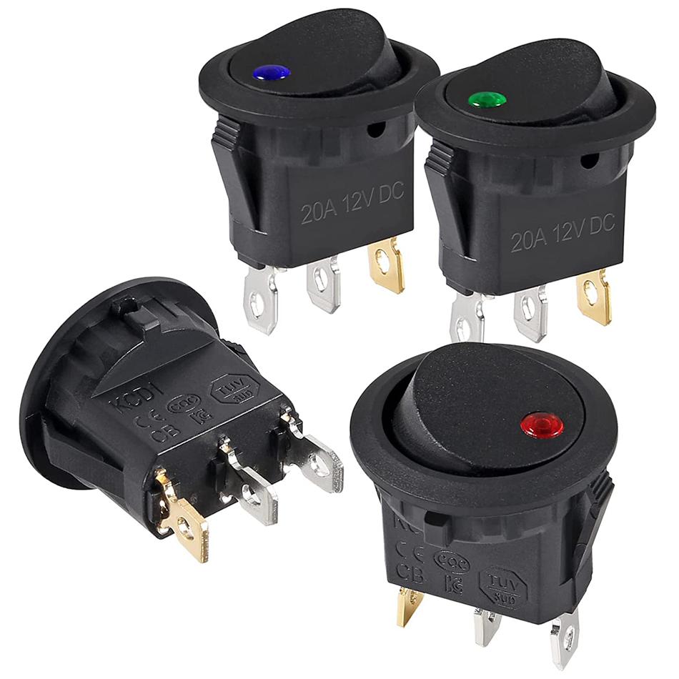 4/5/8/12pcs Rocker Toggle Switch 3Pins 12V 20A Wired Round LED Light Power On Off Switch SPST for Car Truck Vehicle