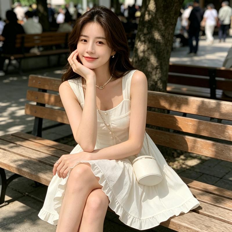Temperament dopamine sweet pure desire wind sleeveless splicing solid color cake dress women's summer splicing dress
