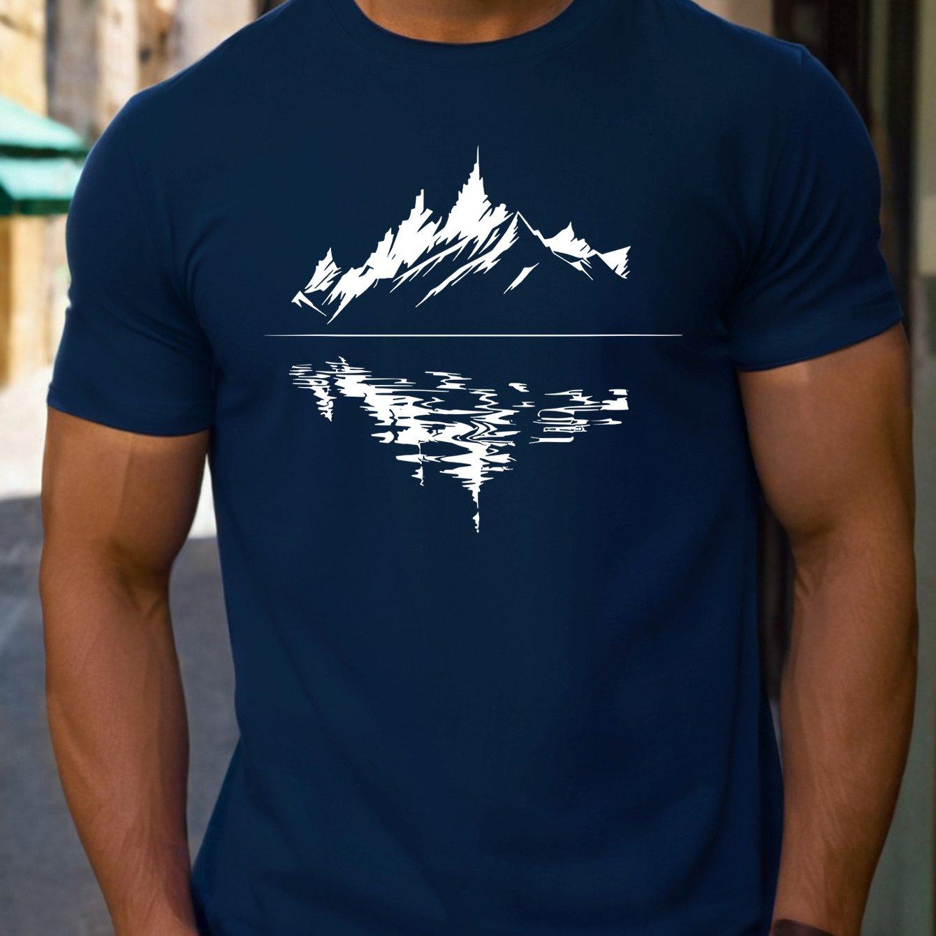 

Men s Summer 100 Pure Cotton Fashionable Casual Loose Fit Plus Mountain Reflection Printed Round Neck Short Sleeved T-shirt Top 4XL