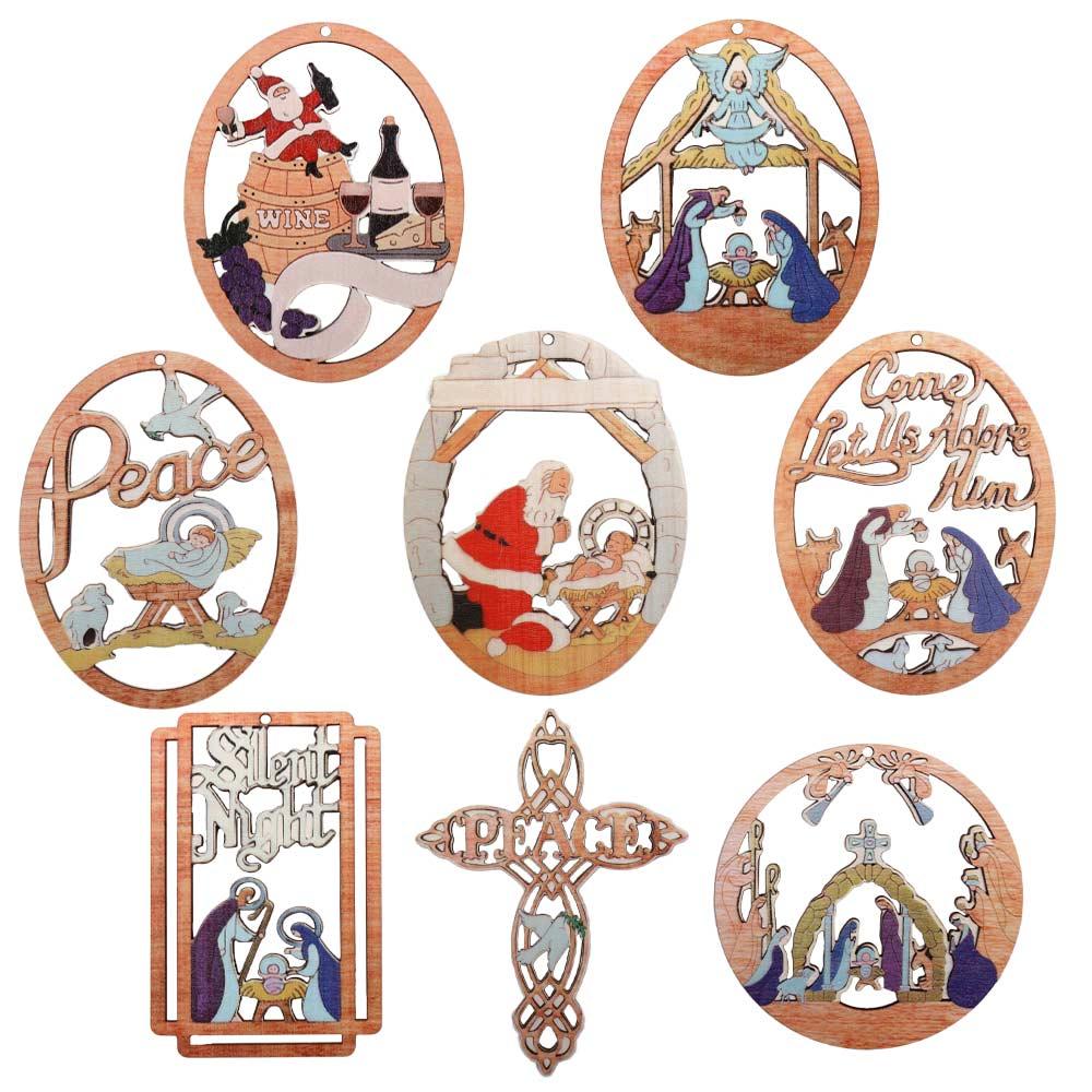 Easter Wooden Hollow Cross Handmade DIY Crafts Nativity Scene Pendants The Birth of Jesus Decorations Christmas Tree Ornaments