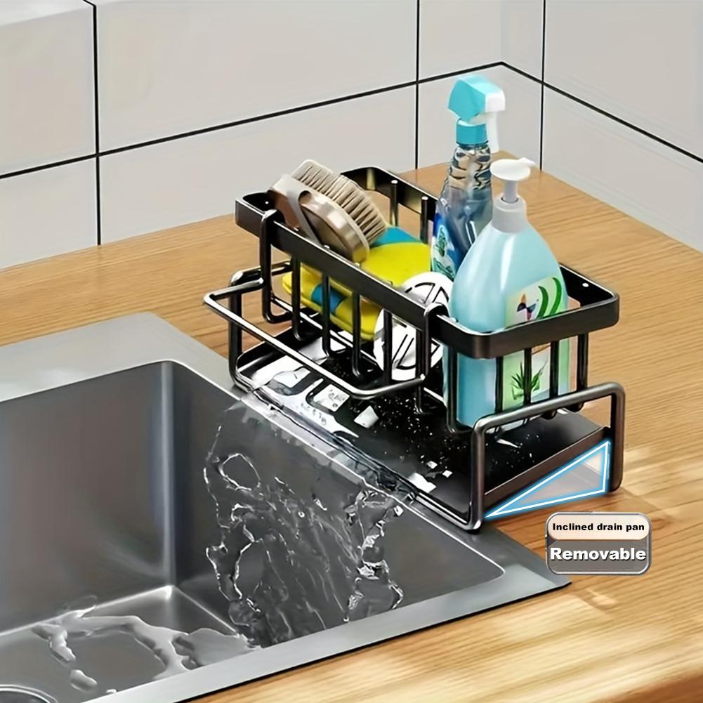 Multifunctional Rustproof Kitchen Sink Sponge Holder with Removable Dishcloth Rack for Effective Countertop Organization