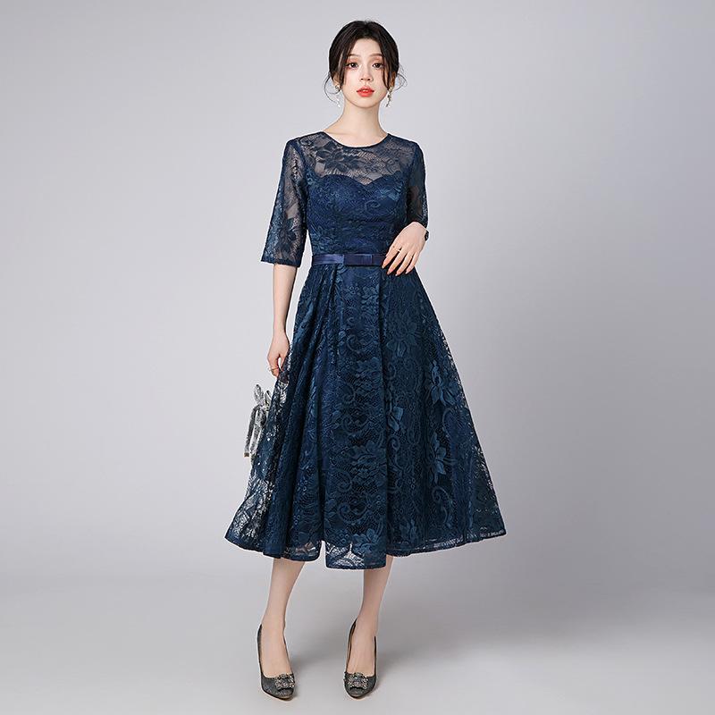 

Evening dress medium and long birthday party adult annual meeting host South East Asia shopee dress XS тёмно-синий