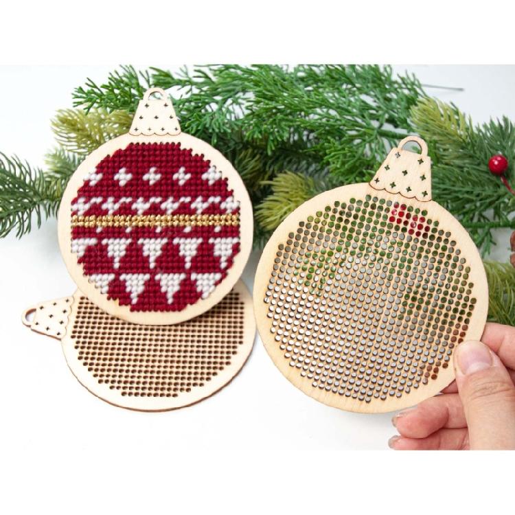 Runde Holz-Kreuzstich-Dekorations-Kits für DIY-Weihnachtsbaumschmuck