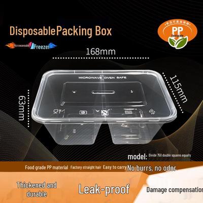 WS Disposable Food Grade 750ml Two-Compartment Meal Boxes