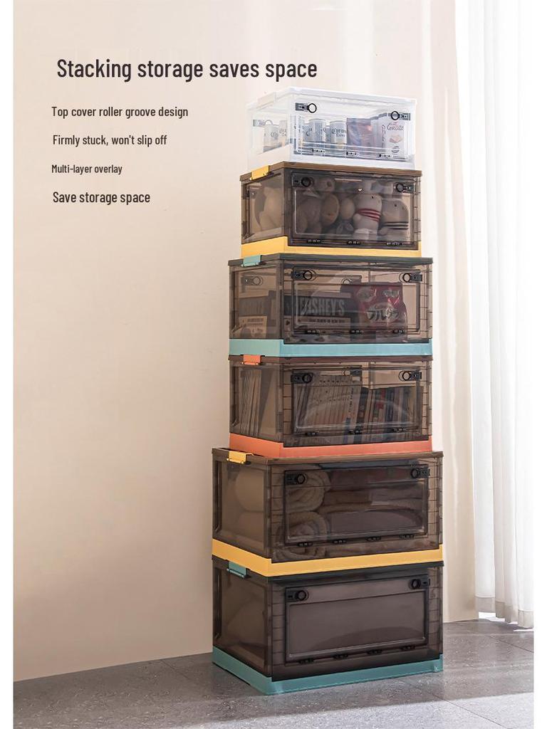 Scatola portaoggetti in plastica pieghevole con apertura frontale per vestiti, libri e articoli vari