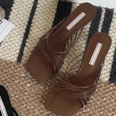 Pantoufles cool dorées pour femmes, niche premium, à brides croisées, talons hauts, style féerique, extérieur magnifique, sandales françaises à talons hauts