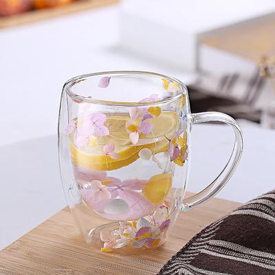 350Ml Fillings Dry Flowers Double Wall Glass Cup With Handle Heat Resistant Tea Coffee Cups Espresso Milk Mug Creative Gift