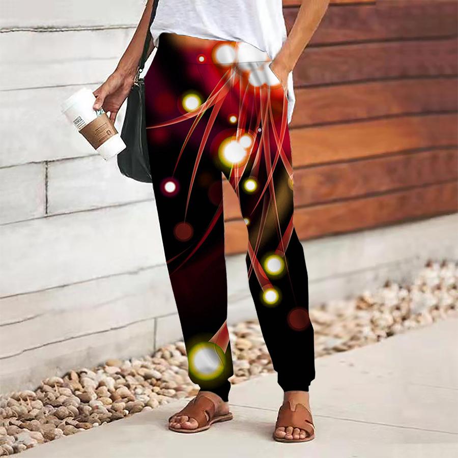 

Женские брюки с абстрактным принтом, на шнуровке, с эластичной талией, свободные брюки, повседневные длинные брюки, брюки с карманами 8XL красный