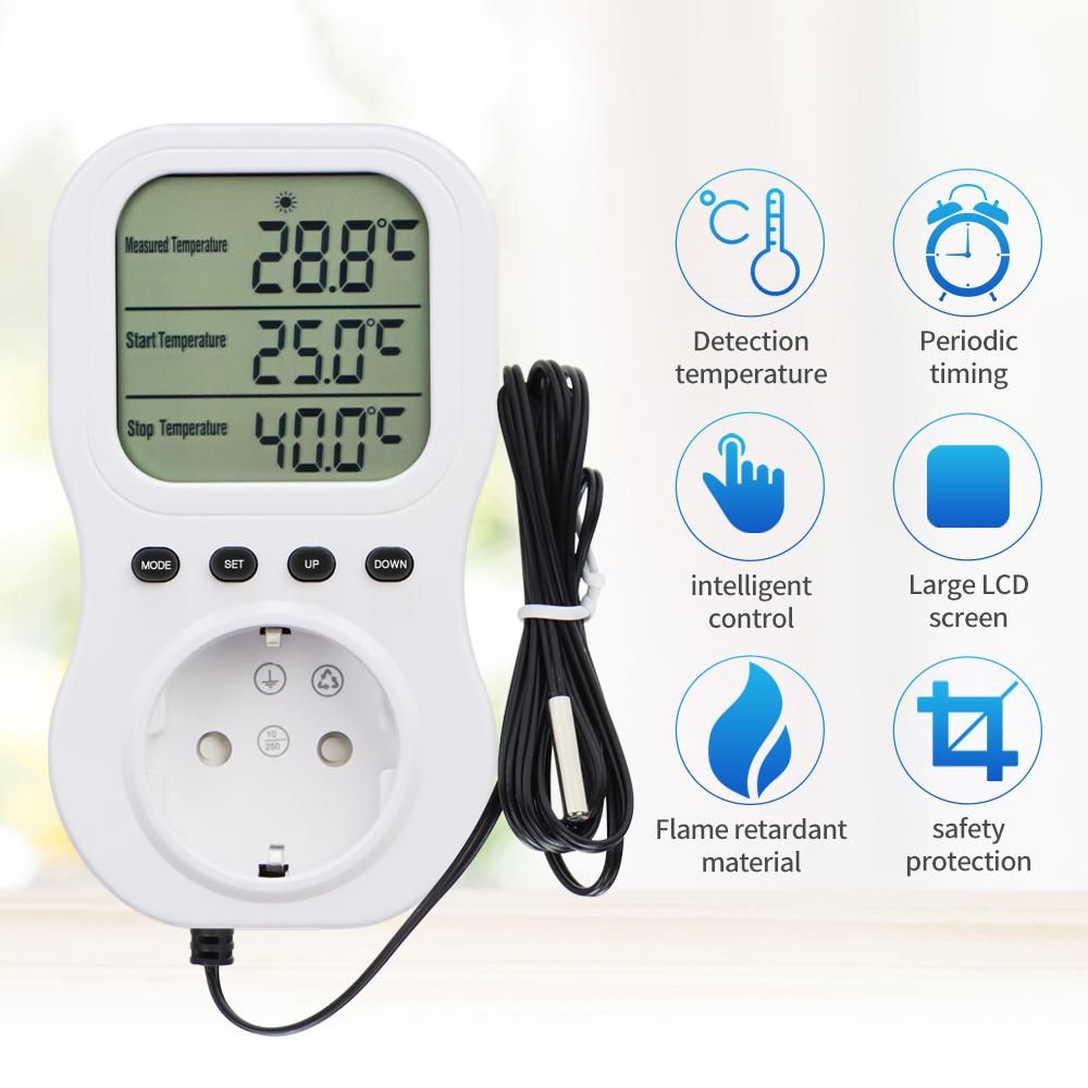 2025 Digital  Display Temperature Controller Switch Multi-Function Smart Thermostat Timer Socket Heating Cooling with NTC Sensor