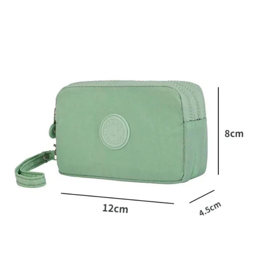 Waterproof Mini Nylon Coin Purse - Women's Zipper Wallet with Three Layers, Portable Card Holder & Headphone Bag for Girls