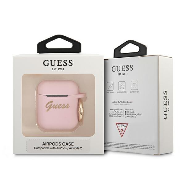 Guess Gua2Sssi Airpods 1/2 Cover Różowy/Pink Silicone Vintage Script