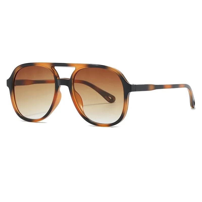 Simple Leopard Print Double Beam Sunglasses Men's Women's UV Resistant Large Frame Toad Glasses Leisure Fishing Driving Shading