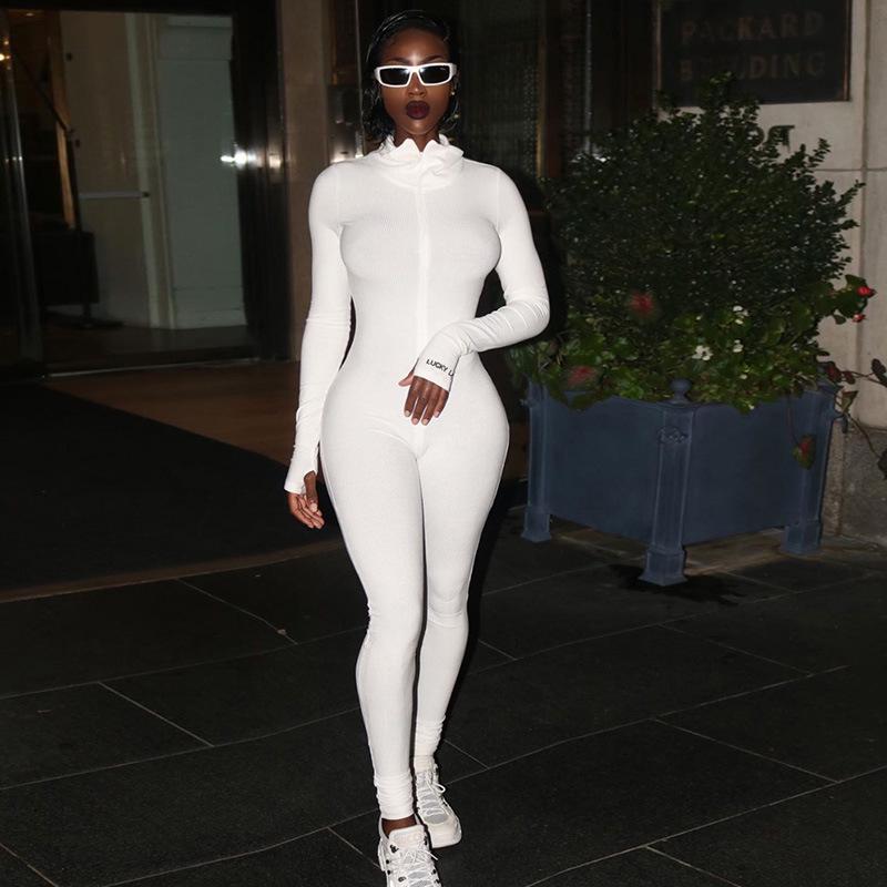 Damen Hochgeschlossener Bestickter Fitness-Jumpsuit - Stretch, Schlankmachend, Reißverschluss Design 2026