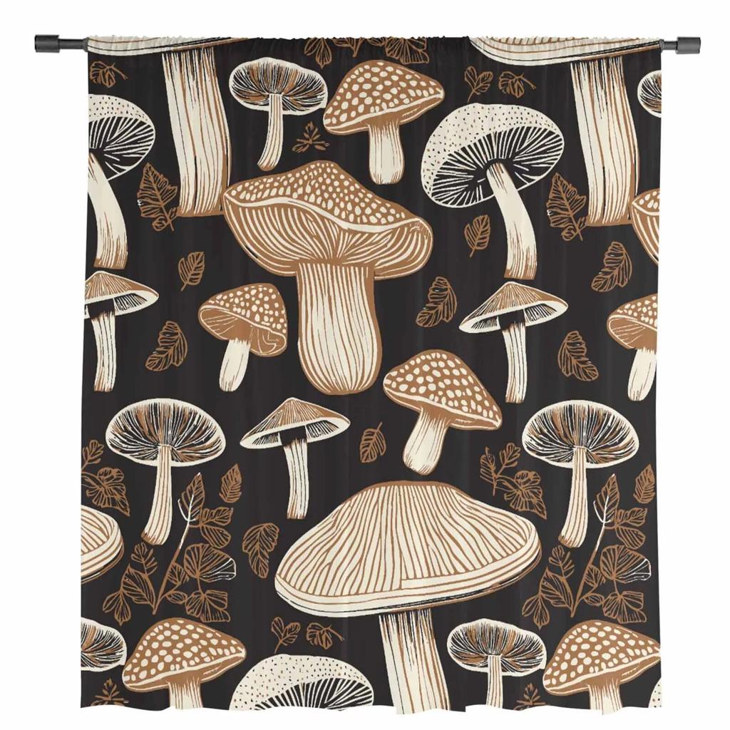 Abstract Retro Mushroom Flower Sheer Curtains For Living Room Kitchen Window Curtains Bedroom Tulle Voile Curtains