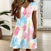 Ladies Plus Size V Neck Short Sleeve Dress Nature Floral Printed Loose A Line Dress For Spring And Summer Wear