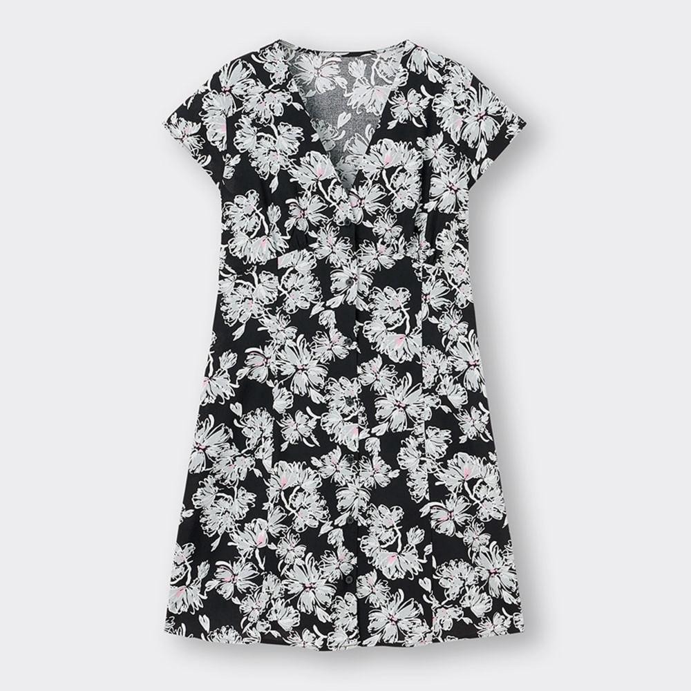 

Мини-платье GU by Uniqlo с V-образным вырезом и принтом, с короткими рукавами и цветком A +OS, спецификация для США