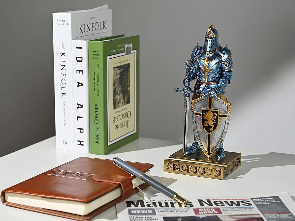 HDMbigmi Kingsguard Ornament Ritterstatue Schreibtisch Tischplatte Zubehör Stifthalter Stiftehalter Briefbeschwerer für Büro und Zuhause (blau)