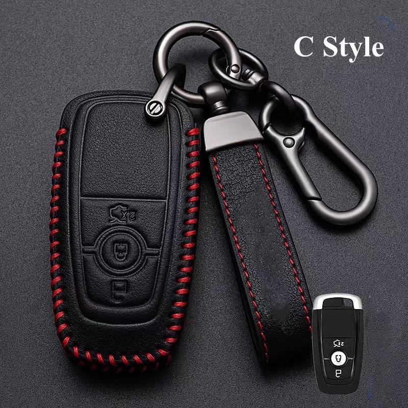 3 4-Tasten Leder Auto Schlüsselhülle Abdeckung für Ford Explorer Mustang Fusion Escape F150 F250 F350 F450 F550 Ford Raptor 2020 2021