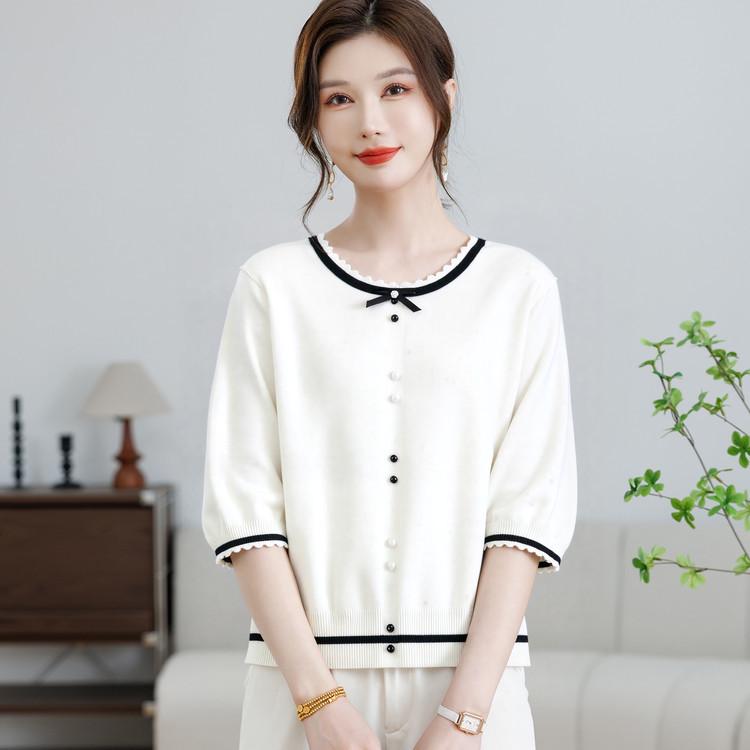 

Ice Silk Round Neck Five-Point Sleeve Knit Top - Summer 2026 Casual Style T-shirt for Moms Extra Extra Large белый