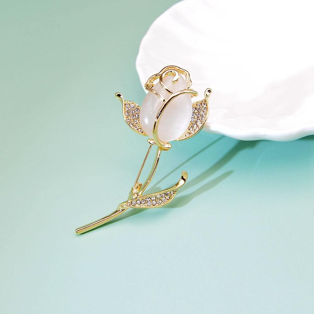 

Модная брошь-тюльпан с бриллиантами и кошачьим глазом, женская одежда, аксессуары, жакет, корсаж золотой