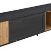 TV Schrank Lowboard 200cm, Modernes TV Board TV-ständer Riffelglastür, Offenes Staufach, Schlichtes Fernsehtisch HiFi-Schrank Holzfarbe & Grau