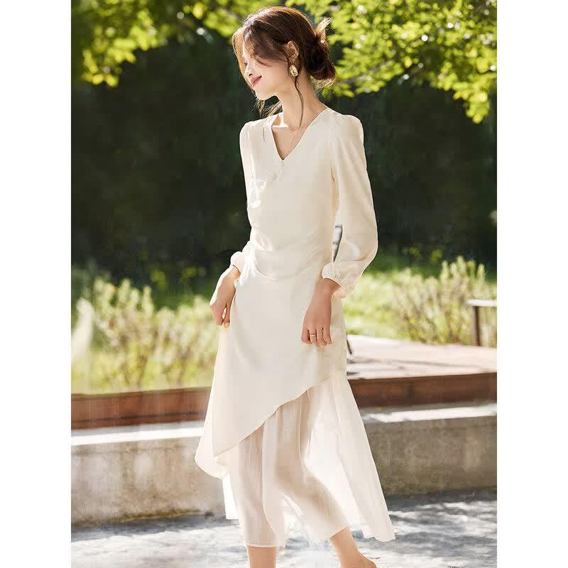 New Chinese Style Butterfly Jacquard Long Sleeve A-Line Dress XL